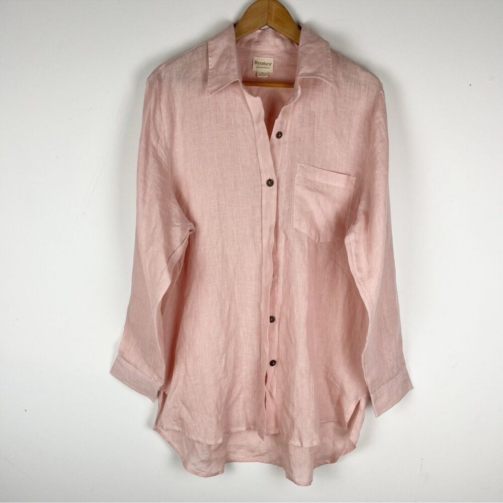 Petalura Linen Pink Button Up Shirt Plus Size M/L